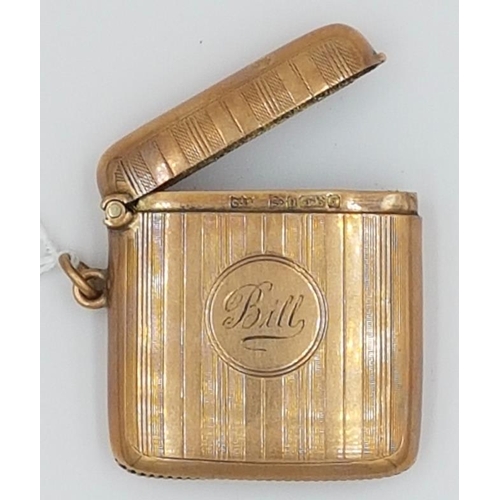 302 - 9ct Gold Vesta Case, Hallmarked Chester c.1919 by Clark & Sewell, c.25grams