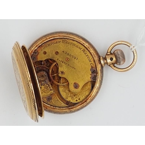 305 - 14K Gold Waltham Pocket Watch, case stamped 330852, movement 4392691 (not running), total c.55grams