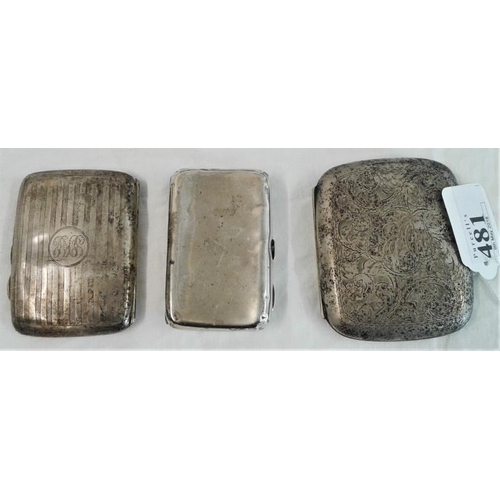 481 - Three Hallmarked Silver Cigarette Cases, c.195grams