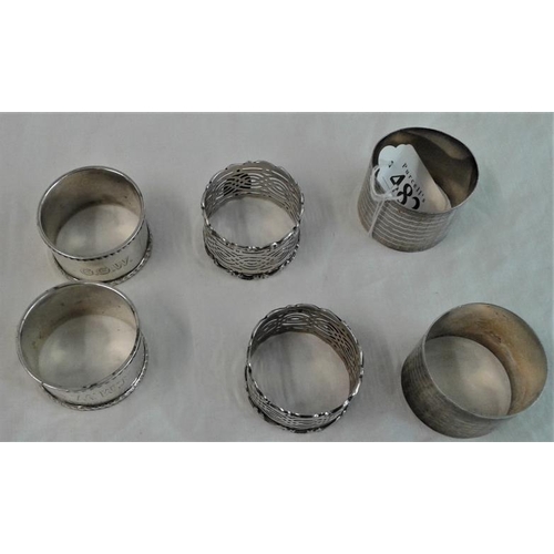 482 - Three Pairs of Hallmarked Birmingham Silver Napkin Rings (various makers and dates) c.150 grams