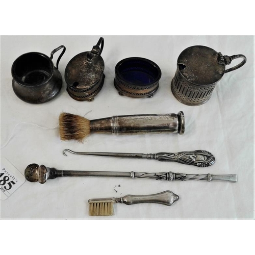 485 - Collection of Hallmarked Silver Condiments along with Silver brushes etc., gross weight c.420grams