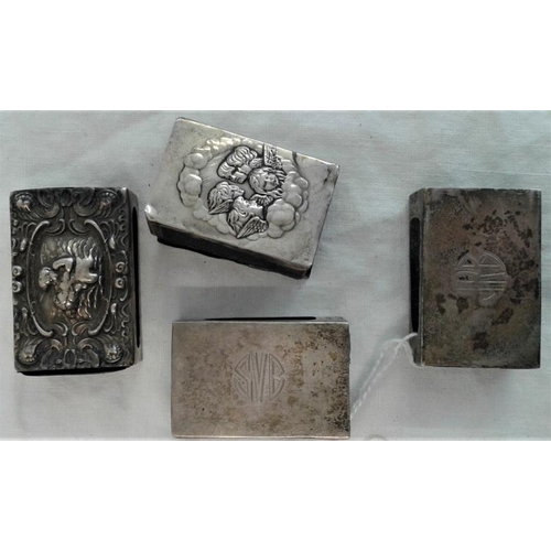 488 - Collection of Four Hallmarked Silver Matchbox Holders, c.45grams