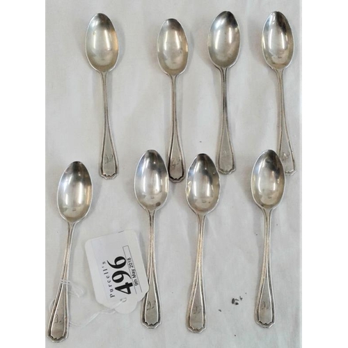 496 - Set of Eight Silver Teaspoons, Hallmarked London c.1917 by Josiah Williams & Co., c.86grams