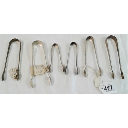497 - Collection of Six Hallmarked English Silver Sugar Tongs, c.170grams