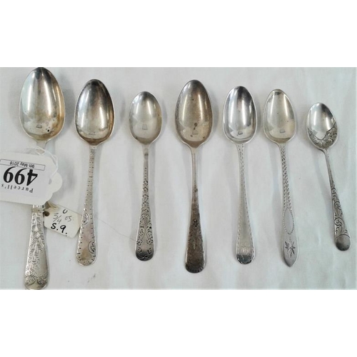 499 - Collection of Seven Various Hallmarked Silver Tea & Coffee Spoons - London, Birmingham, Chester, Exe... 