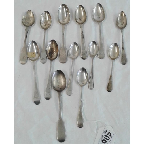 506 - Collection of Thirteen Various Silver Teaspoons c.200grams