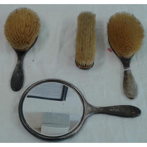 508 - Silver and Tortoiseshell Brush Set (3 brushes & 1 hand mirror), Hallmarked Birmingham c.1919 by Levi... 
