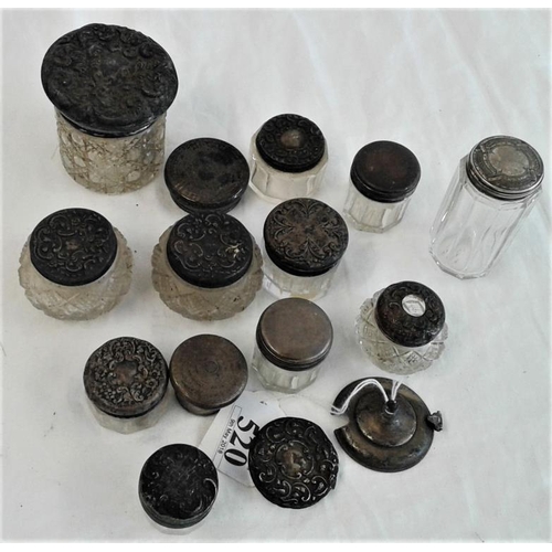 520 - Collection of 11 Hallmarked Silver Topped Bottles and 5 Silver Bottle Tops, silver weight c.130grams