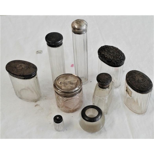 517 - Collection of 8 Hallmarked Silver Topped Bottles, silver weight c.110grams and a Match Striker