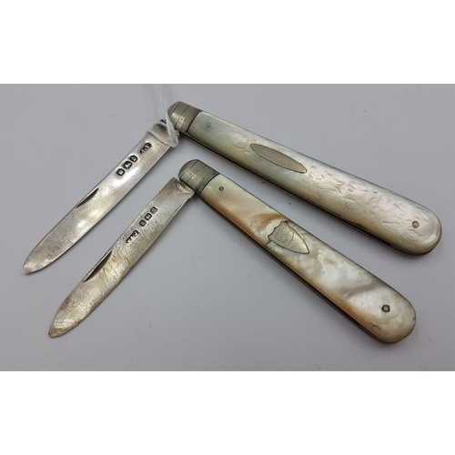 315 - Two Silver and Mother of Pearl Fruit Knives, one Hallmarked Sheffield c.1896 by James Fenton and the... 