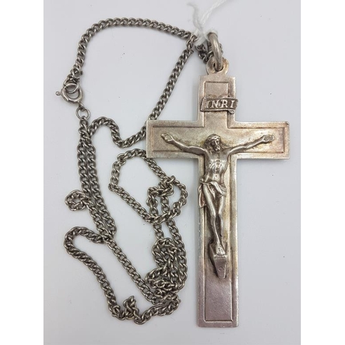 316 - Irish Silver Crucifix, Hallmarked Dublin c.1961, c.32grams along with a white metal chain