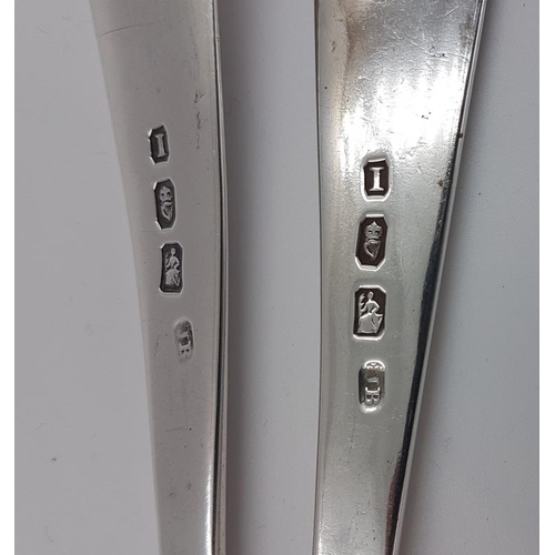 320 - Pair of Georgian Irish Bright Cut Silver Serving Spoons, Hallmarked Dublin c.1805 and maker's mark 