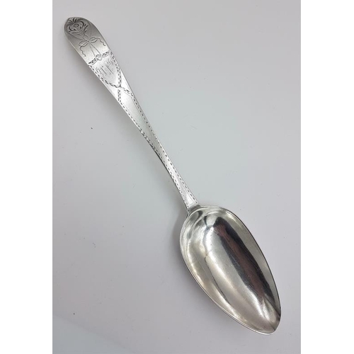 323 - Georgian Irish Bright Cut Silver Serving Spoon, Hallmarked Dublin c.1792 and maker's mark 