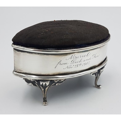 338 - Edwardian Silver Trinket Box Pin Cushion, Hallmarked Chester c.1905 with makers mark for Robert Prin... 
