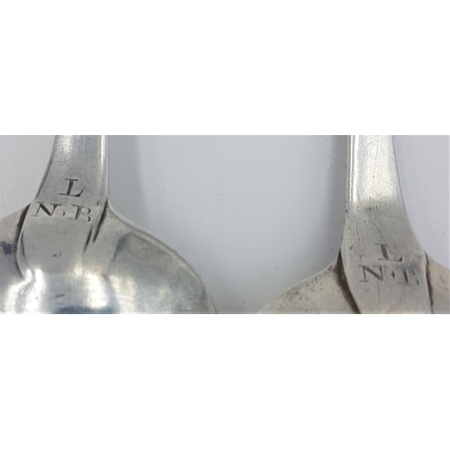 351 - Pair of Georgian Irish Bright Cut Silver Serving Spoons, Hallmarked Dublin c.1796 and maker's mark 