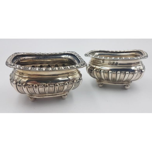 358 - Pair of Victorian Silver Salts with fluted design and raised on bun feet, Hallmarked Chester c.1898 ... 