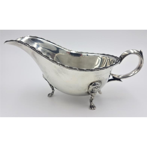 361 - Irish Silver Sauce Boat with egg and dart rim and raised on Lion Mask and Paw Feet, Hallmarked Dubli... 