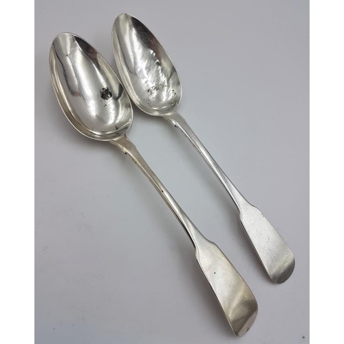 401 - Two Georgian Irish Rat-Tail Silver Serving Spoons, one by William Cummins (c.1826), one by Patrick M... 