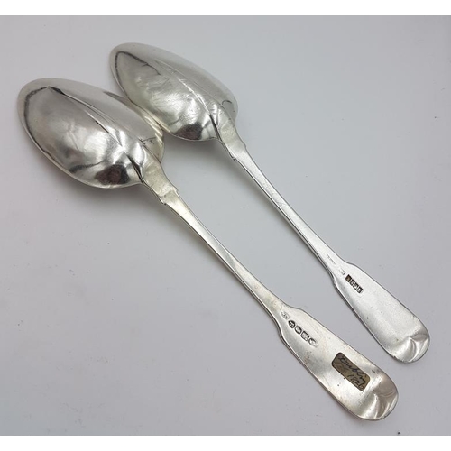 401 - Two Georgian Irish Rat-Tail Silver Serving Spoons, one by William Cummins (c.1826), one by Patrick M... 