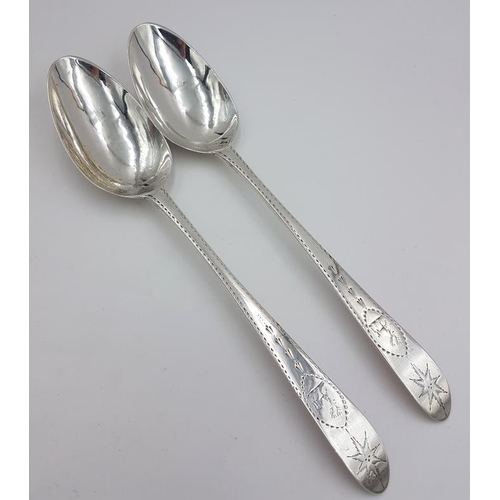 403 - Pair of Irish Bright Cut Silver Serving Spoons, Hallmarked Dublin c.1790 and maker's mark JO (Jonas ... 