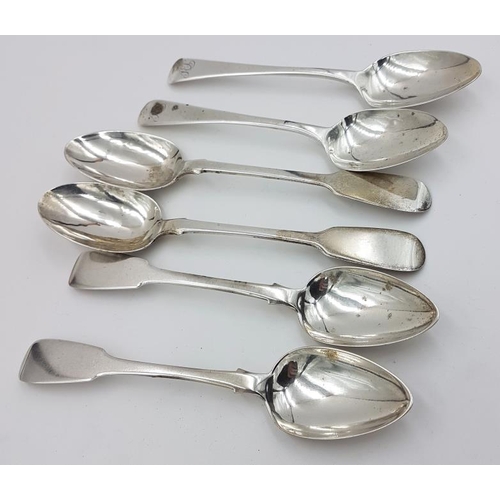 406 - Three Pairs of Irish Silver Fiddle Pattern Teaspoons, 2 x Georgian and 1 x Victorian, c.120grams