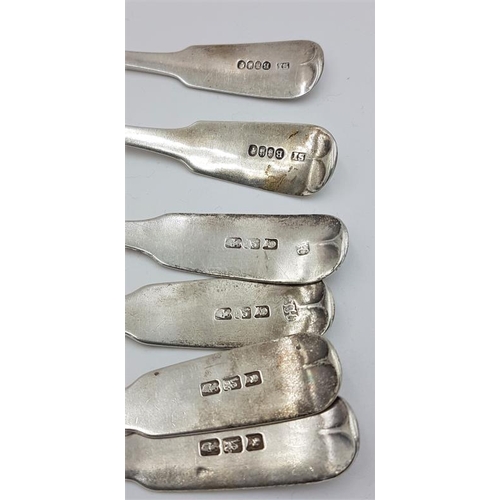 409 - Three Pairs of Irish Silver Fiddle Pattern Teaspoons, 2 x Georgian and 1 x Victorian, c.120grams