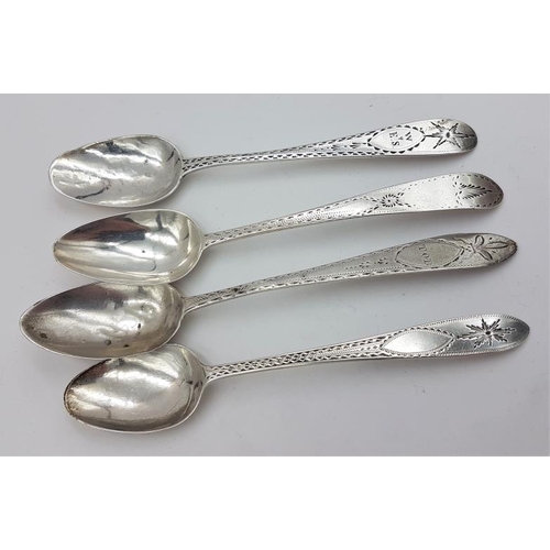 410 - Four Georgian Irish Bright Cut Silver Teaspoons, c.46grams