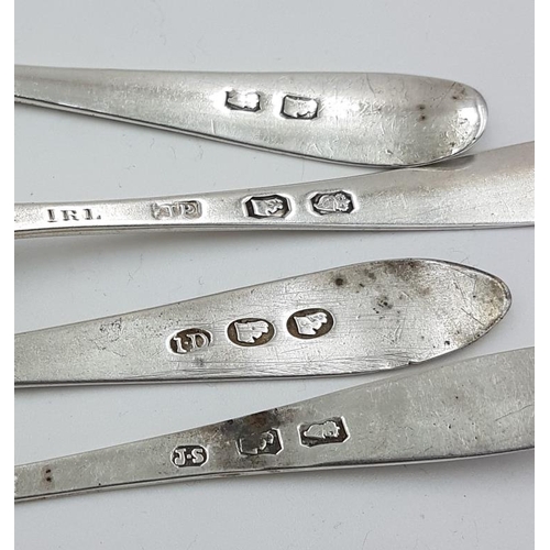 410 - Four Georgian Irish Bright Cut Silver Teaspoons, c.46grams