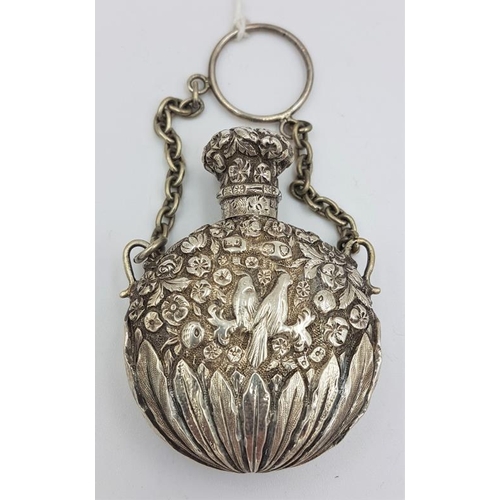 416 - Victorian Silver Lady's Scent Bottle decorated with birds and flowers, Hallmarked London c.1875 by E... 