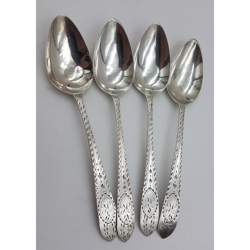 426 - Set of Four Georgian Irish 'Bright Cut' Tea Spoons, Hallmarked Dublin c.1784-1807 with maker's mark ... 