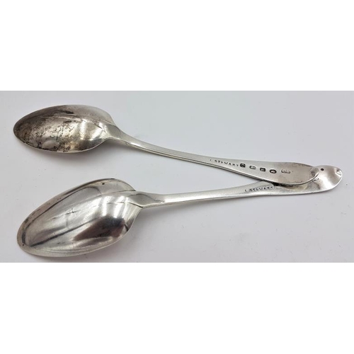429 - Pair of Georgian Irish 'Bright Cut' Rat-Tail Spoons, Hallmarked Dublin c. with maker's mark 