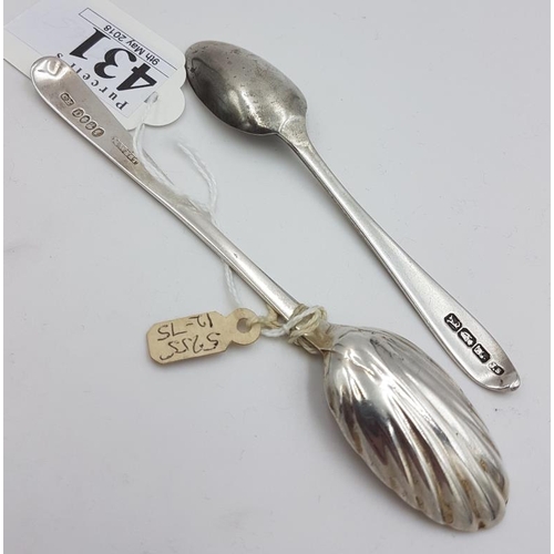431 - Victorian Irish Bright Cut Silver Spoon with Shell Bowl by Christopher Eades, c.1824, c.14cm & 14gra... 