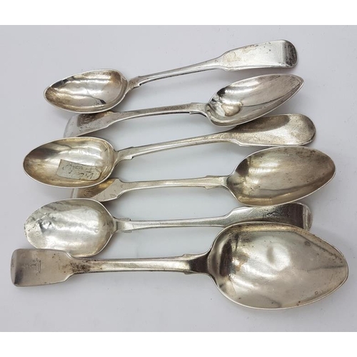 433 - Collection of Six Irish Silver Fiddle Pattern Spoons incl. John Pittar, c.140grams