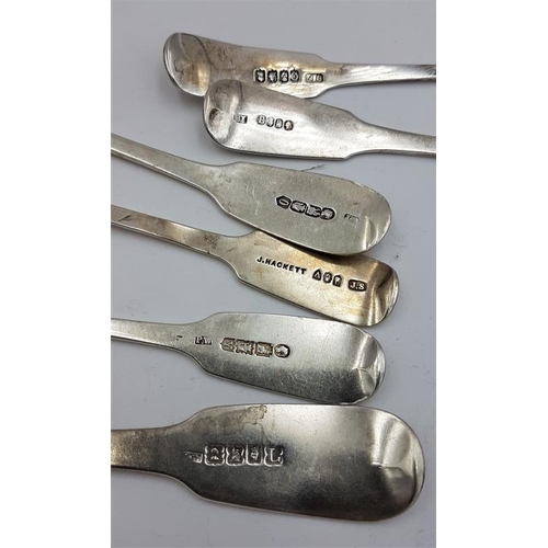 433 - Collection of Six Irish Silver Fiddle Pattern Spoons incl. John Pittar, c.140grams