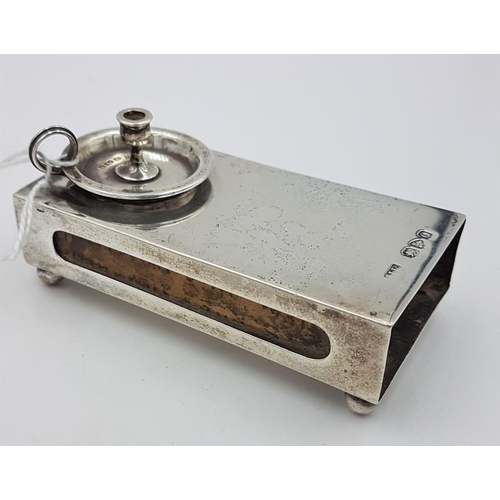 437 - Novelty Silver Matchbox Holder with Miniature Candlestick, all Hallmarked Chester c.1897 by Stokes &... 