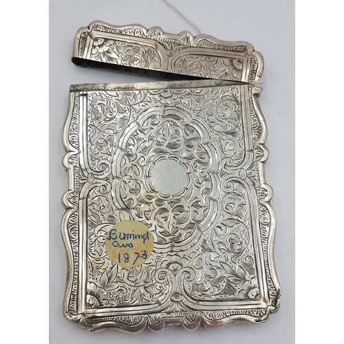 445 - Victorian Silver Card Case with elaborate foliate decoration, Hallmarked Birmingham, c.1873, c.52gra... 