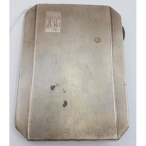 447 - An Art Deco Silver Cigarette Case, Hallmarked Birmingham c.1919, by Joseph Gloster Ltd, c.150grams