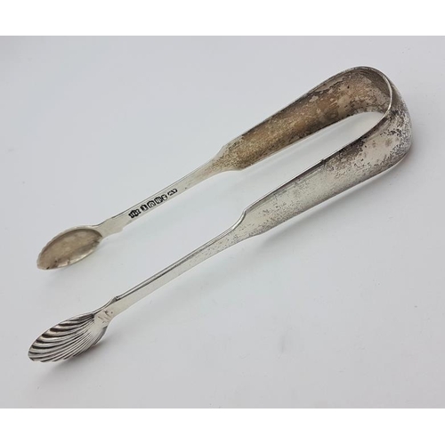 451 - Scottish Silver Sugar Tongs with scalloped bowl, Hallmarked Edinburgh c.1825 with maker's marks for ... 