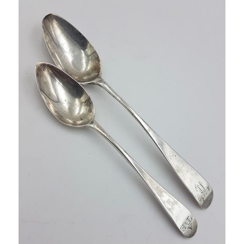 458 - Two Georgian Silver Teaspoons, Hallmarked Newcastle,  one John Langlands II and the other indistinct... 