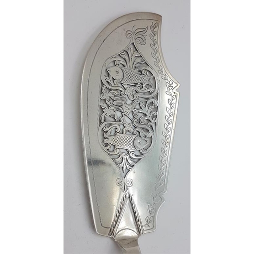 468 - Georgian Silver Fish Slice, pierced and engraved with fish and a bird, Hallmarked London c.1835 by J... 