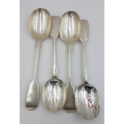 474 - Set of Four Georgian Silver Soup Spoons, Hallmarked London c.1781 indistinct maker's mark, c.185gram... 