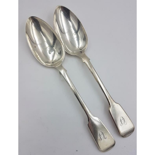 475 - Pair of Victorian Silver Table Spoons, Hallmarked London c.1838 possibly by Benjamin Smith II, c.148... 