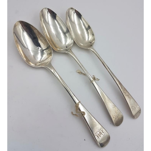 477 - Three Georgian Silver Table Spoons, all Hallmarked London, two by Peter Bateman & William Bateman (c... 
