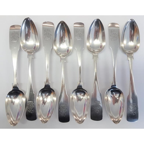 339 - Exceptionally Rare Set of Eight Limerick Dessert Spoons, c.1800, marked Sterling and with mark of Jo... 