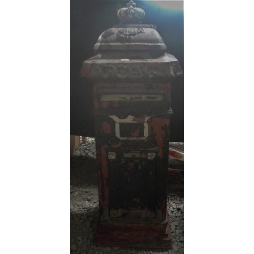 47 - Decorative Cast Iron Post Box with key, c.14in wide, 38in tall