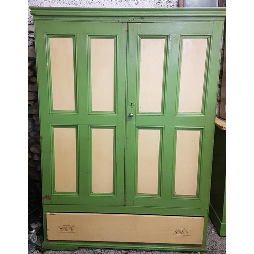 51 - Victorian 2-Door Panelled Food Cupboard with a long base drawer, c.50in wide, 68in tall