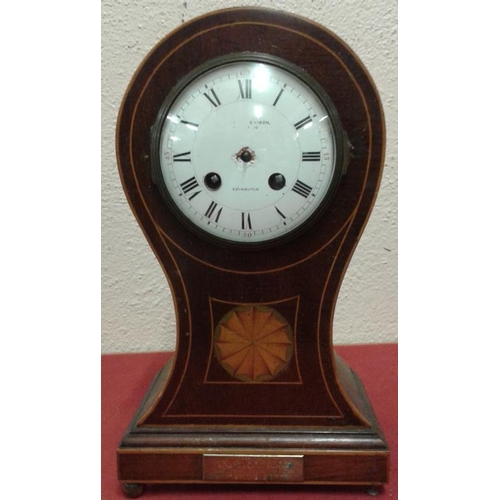 72 - Edwardian Inlaid Mahogany Case Balloon Top Mantle Clock (A/F)