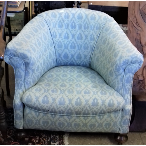 77 - Late 19th Century Tub Chair with Blue Upholstery