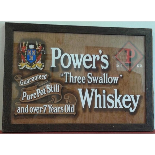 207 - 'Powers Three Swallow Pub Pot Still Dublin Irish Whiskey' Pub Advertisement - c. 18 x 13cm