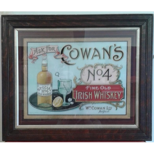 210 - 'Cowan's No. 4 Fine Old Irish Whiskey Belfast' Pub Advertisement - 23 x 19ins